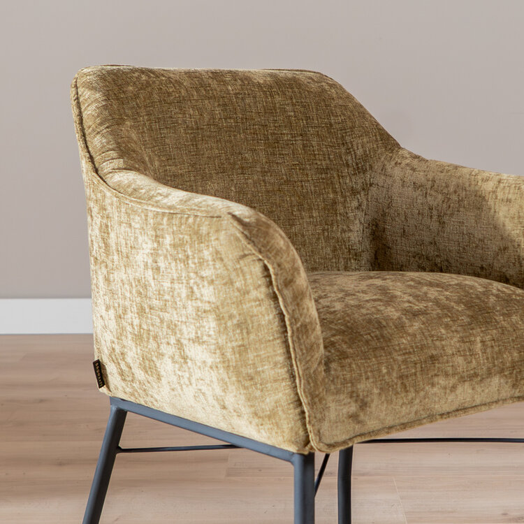 Eetkamerstoel met wieltjes Enzo chenille olijfgroen