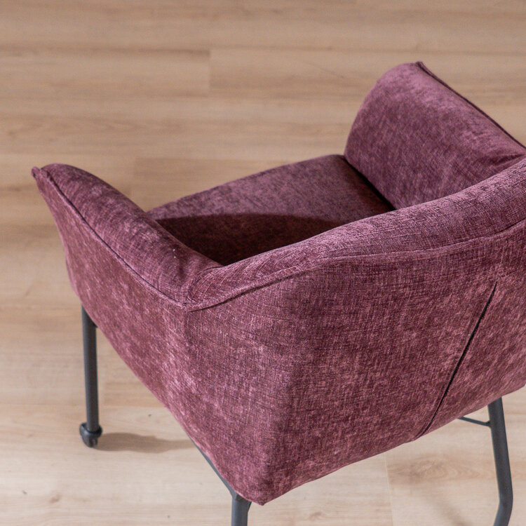 Eetkamerstoel met wieltjes Enzo chenille paars