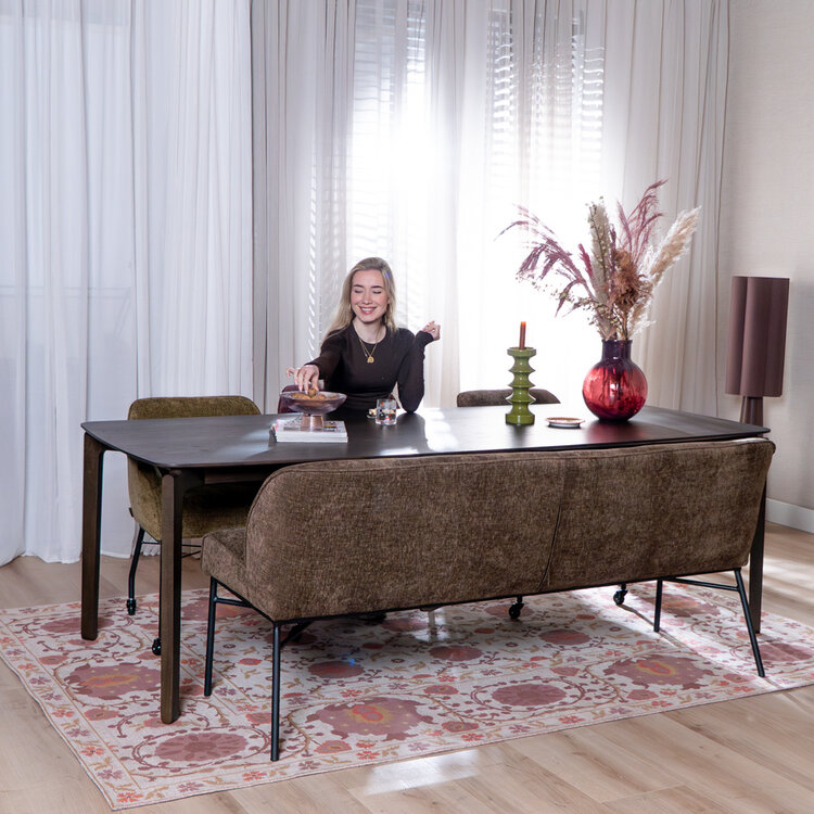 Eetkamerbank Momo chenille mocha 220 cm