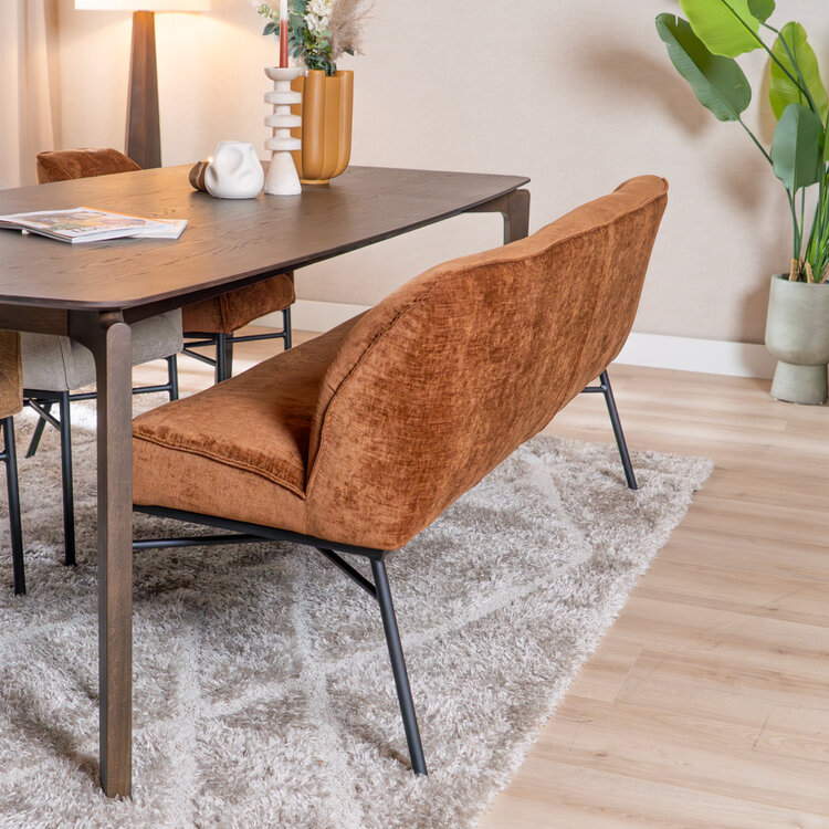 Eetkamerbank Momo chenille koper 220 cm