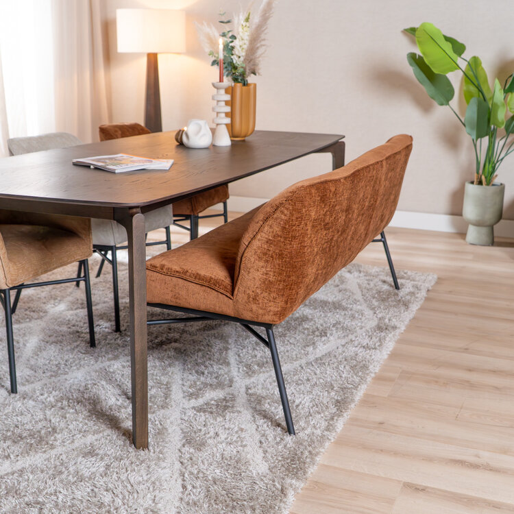 Eetkamerbank Momo chenille koper 220 cm