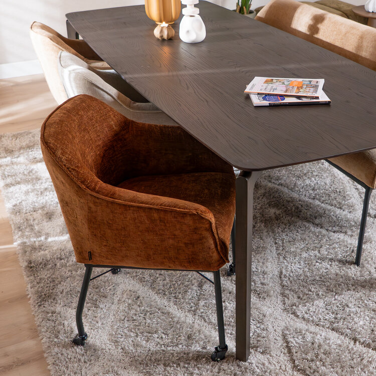 Eetkamerstoel met wieltjes Enzo chenille koper