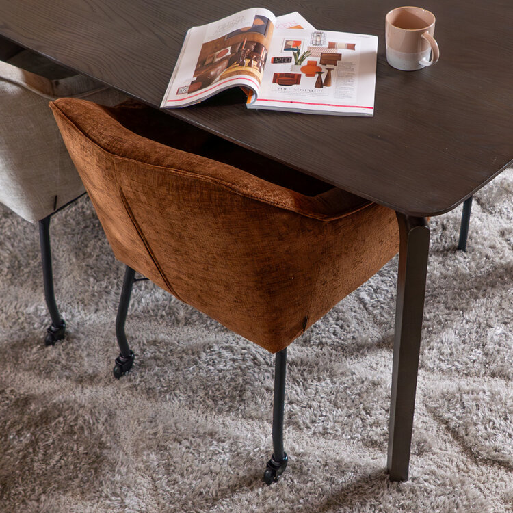 Eetkamerstoel met wieltjes Enzo chenille koper