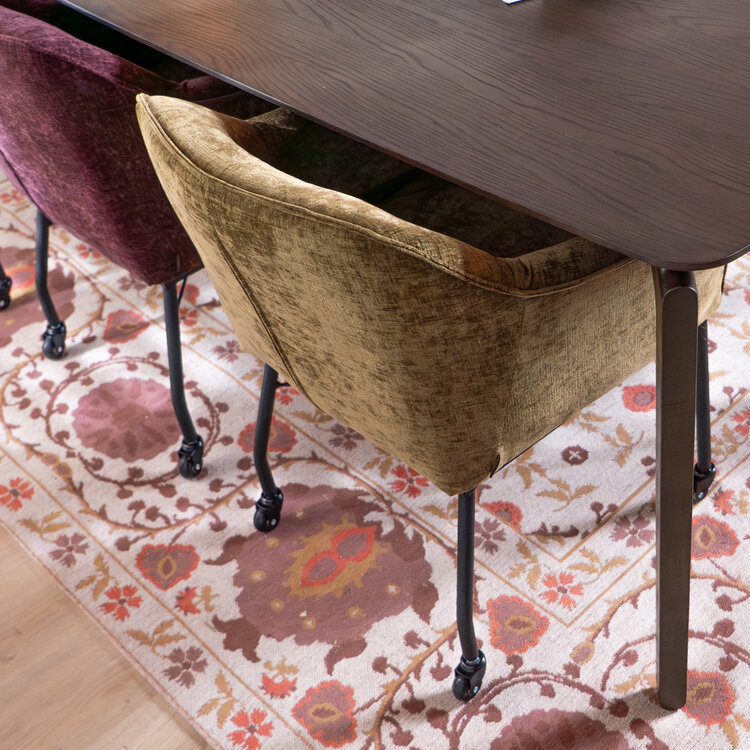 Eetkamerstoel met wieltjes Enzo chenille olijfgroen