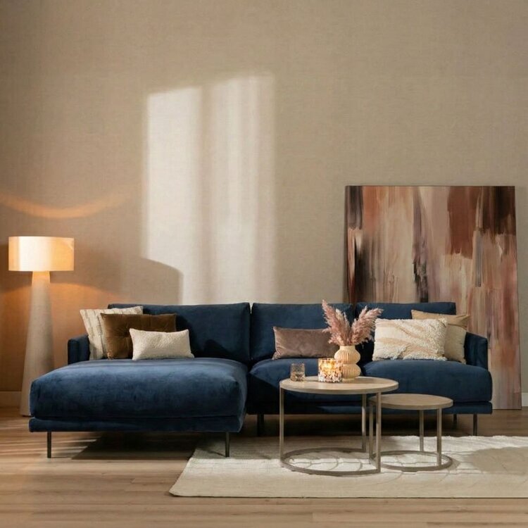 Velvet hoekbank Denver blauw links