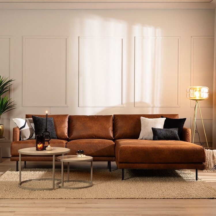 Industriële hoekbank Denver cognac eco-leer rechts