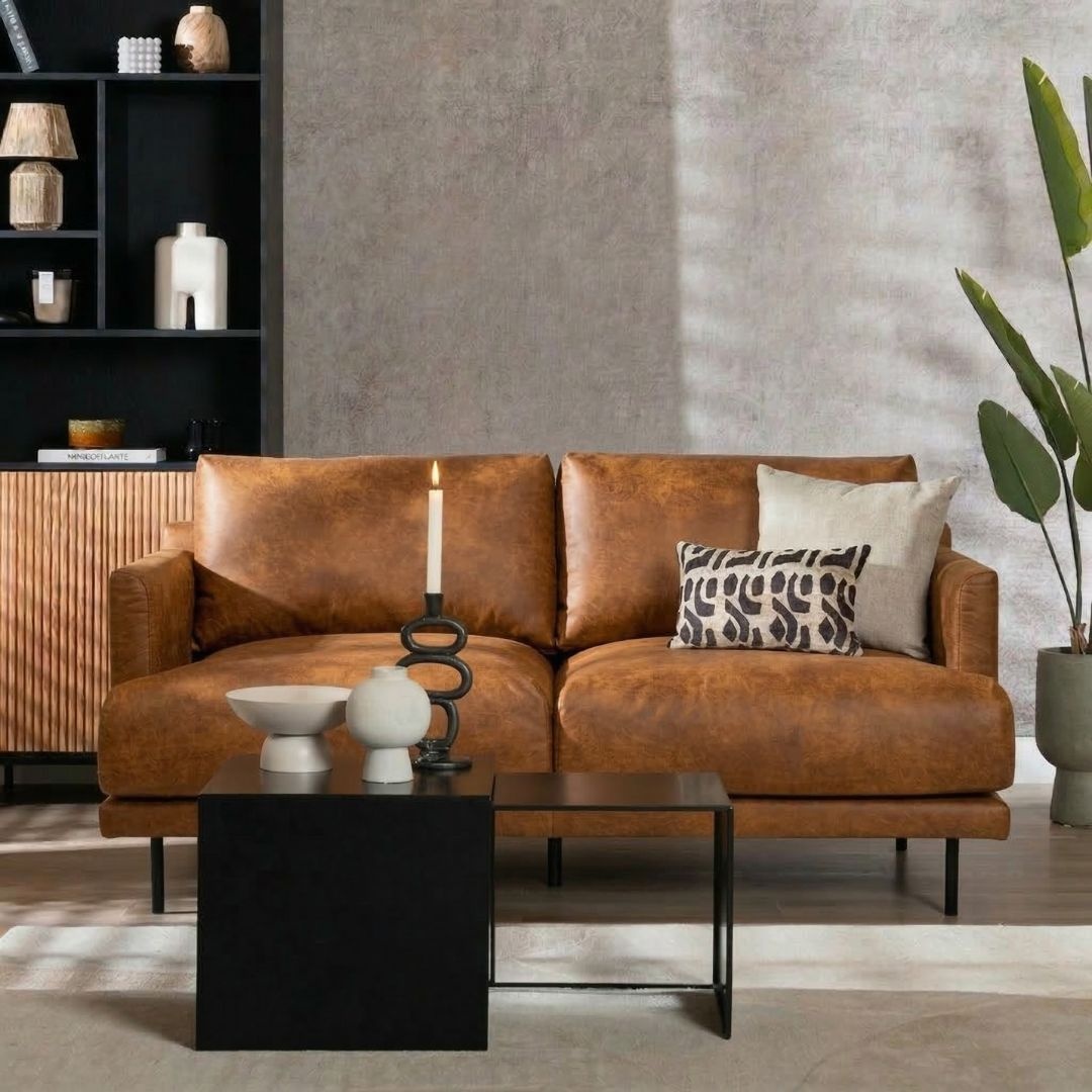 Industriële bank 2,5-zits Denver cognac