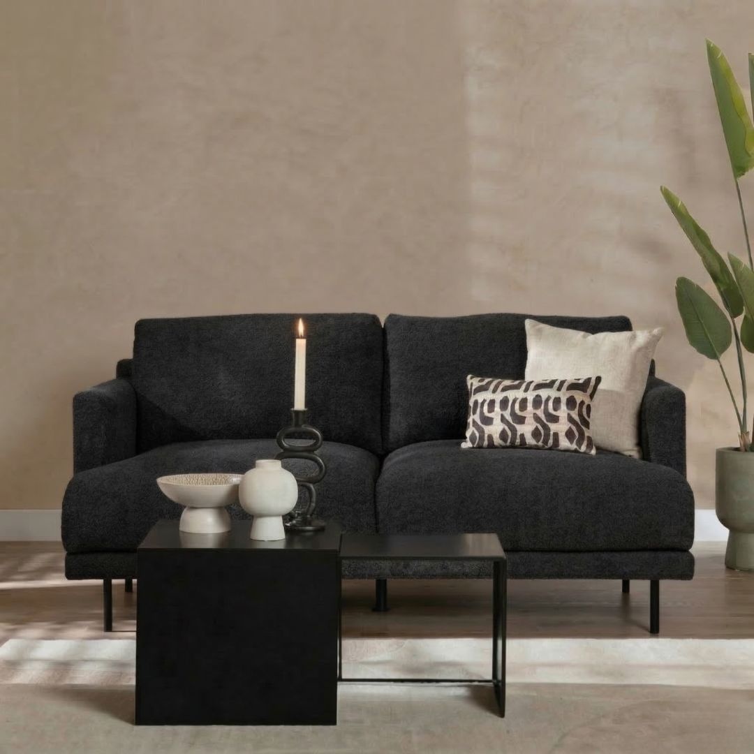 Scandinavische bank 2,5-zits Denver bouclé zwart