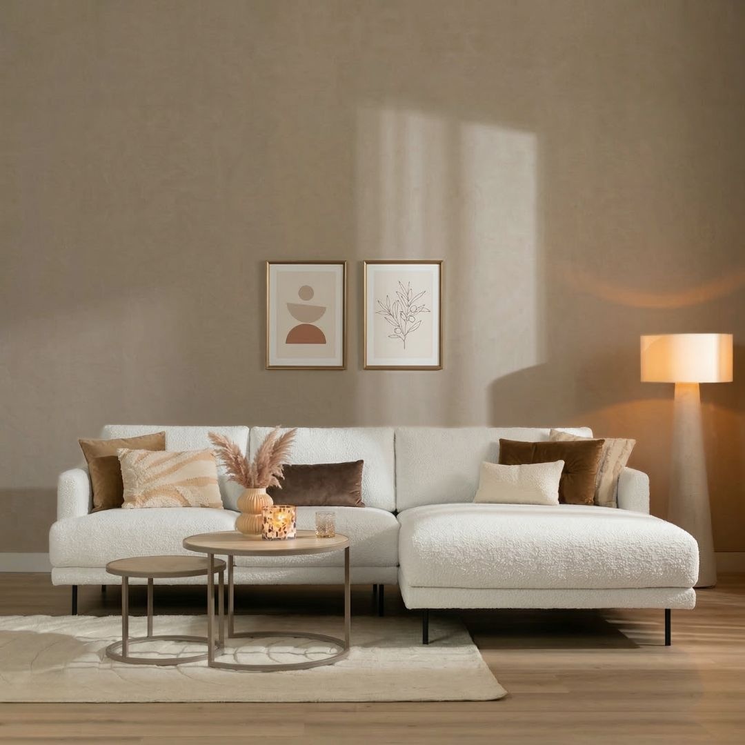 Scandinavische hoekbank Denver bouclé wit rechts