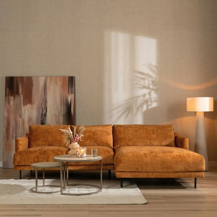 Velvet hoekbank Denver okergeel rechts