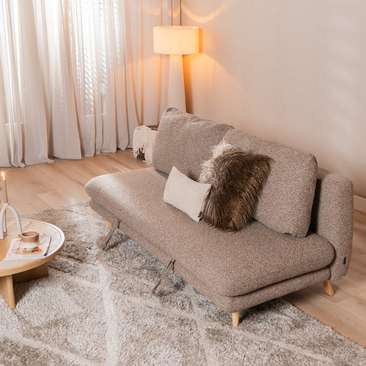 Slaapbank 2 persoons Lauri bruin bouclé mélange