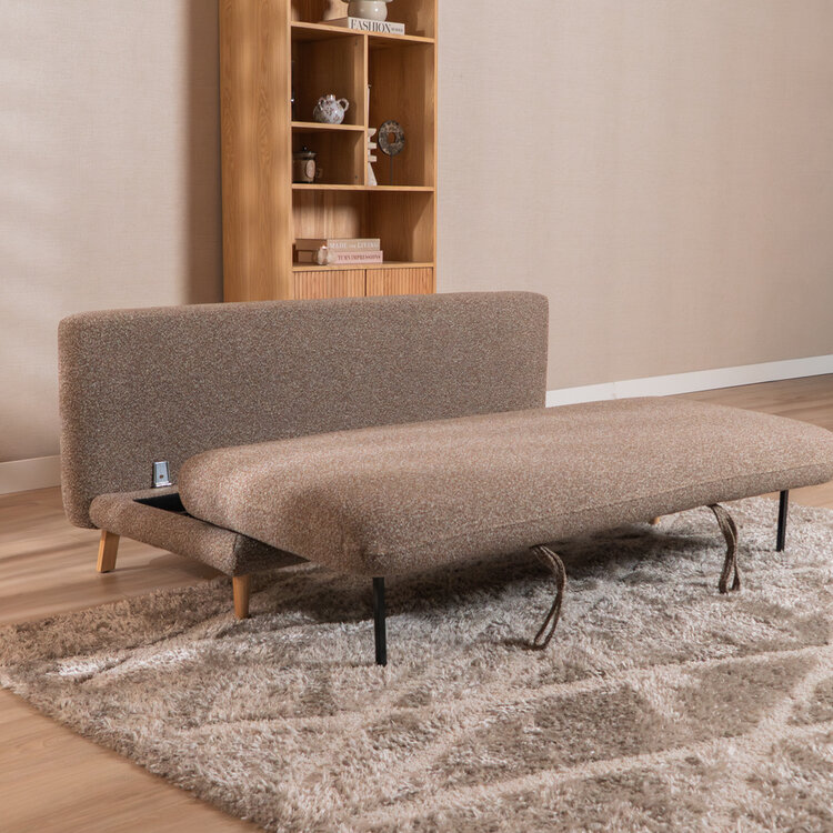 Slaapbank 2 persoons Lauri bruin bouclé mélange