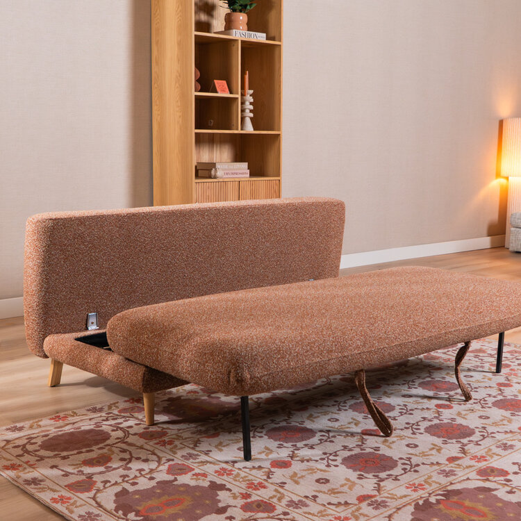 Slaapbank 2 persoons Lauri terracotta bouclé mélange