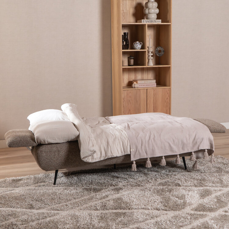 Slaapbank 1 persoons Mira bruin bouclé mélange