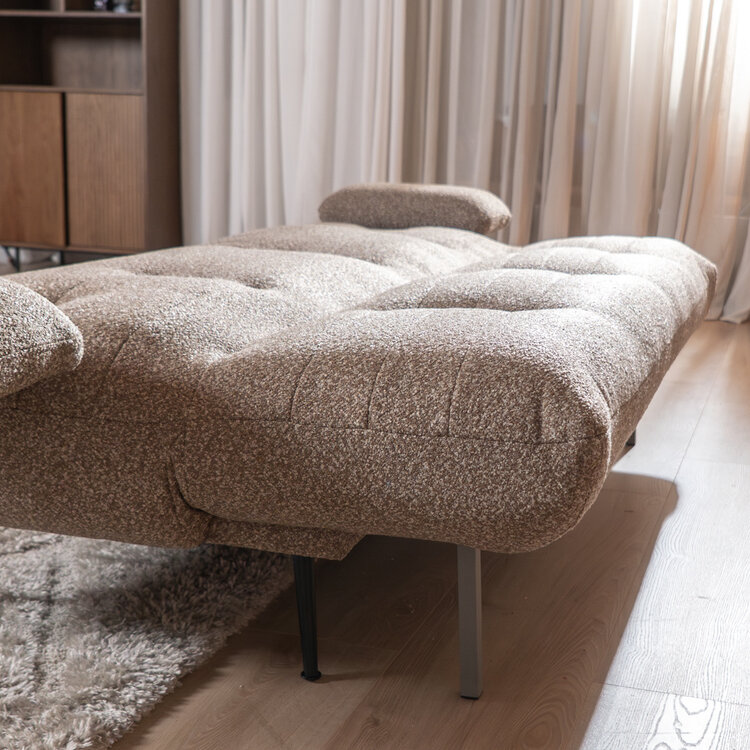 Slaapbank 1 persoons Mira bruin bouclé mélange