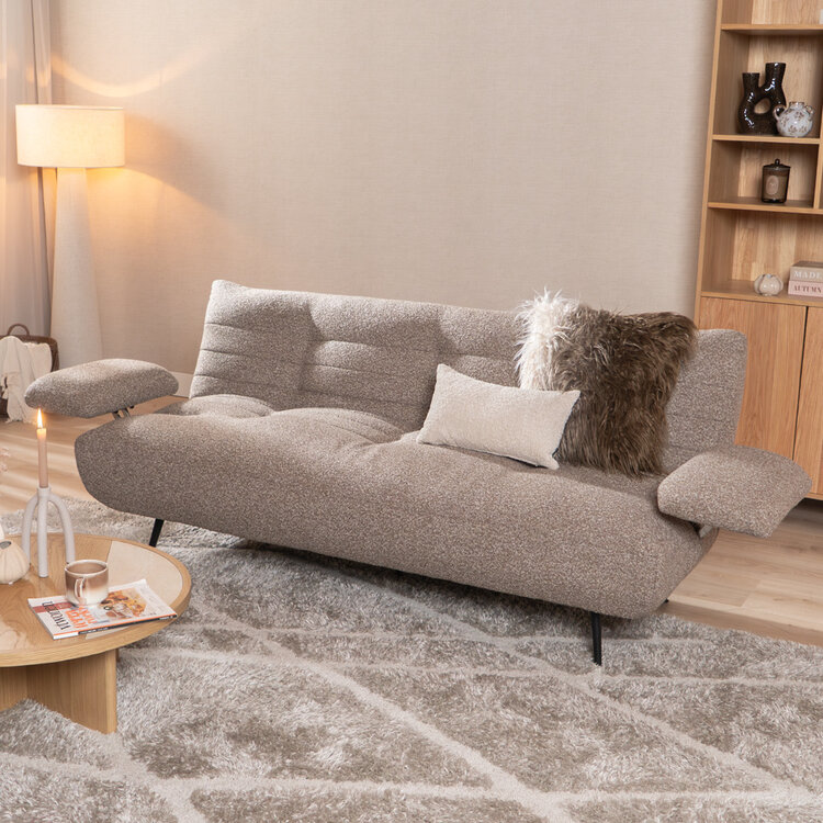 Slaapbank 1 persoons Mira bruin bouclé mélange