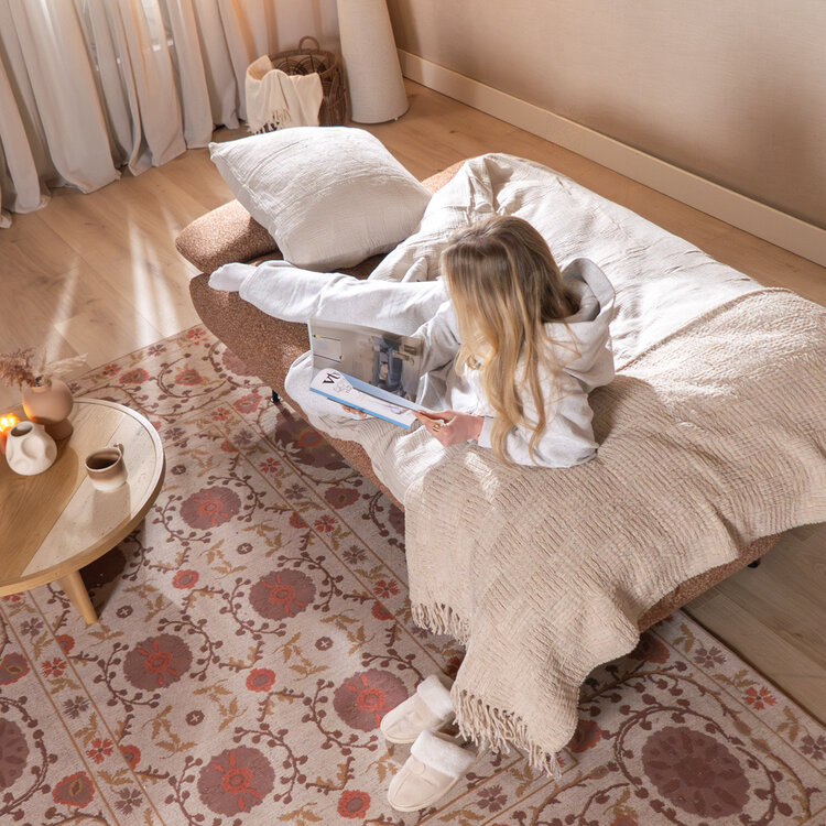 Slaapbank 1 persoons Mira terracotta bouclé mélange