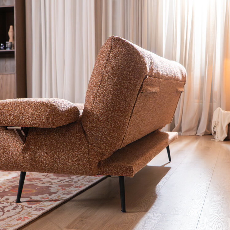 Slaapbank 1 persoons Mira terracotta bouclé mélange