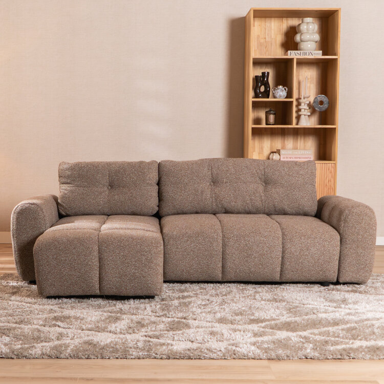 Slaapbank 2 persoons Inka bruin bouclé mélange links/rechts