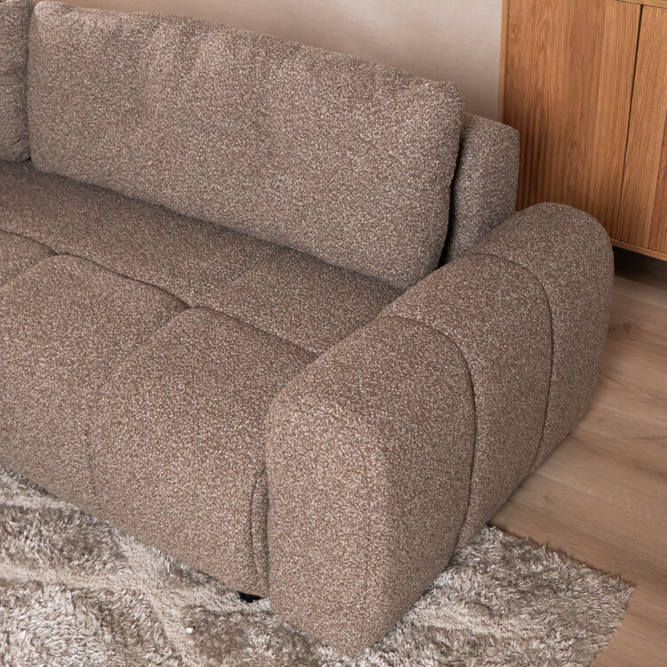 Slaapbank 2 persoons Inka bruin bouclé mélange links/rechts