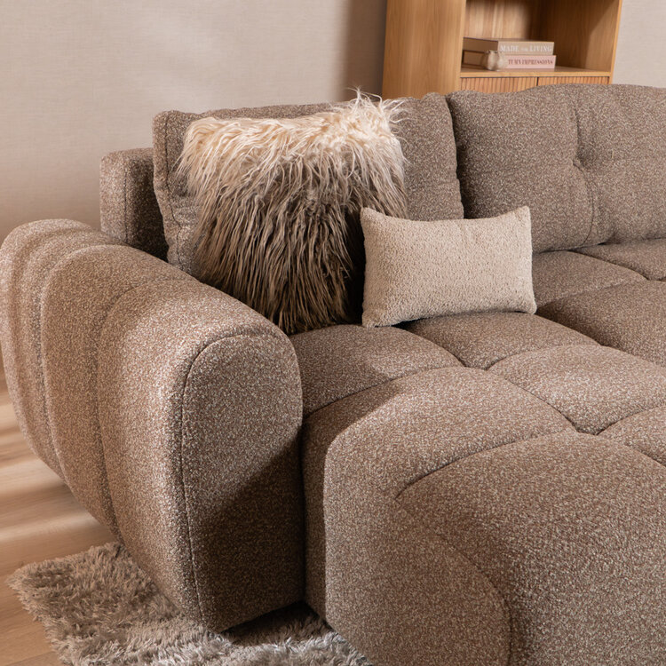 Slaapbank 2 persoons Inka bruin bouclé mélange links/rechts