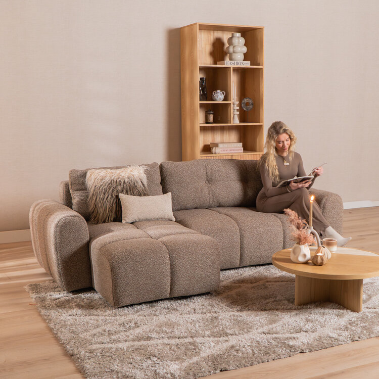 Slaapbank 2 persoons Inka bruin bouclé mélange links/rechts