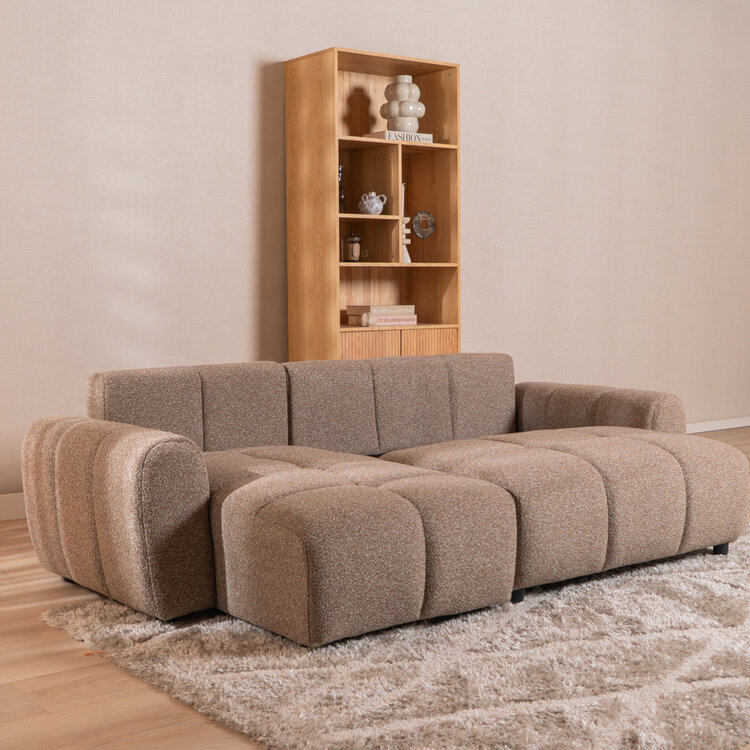 Slaapbank 2 persoons Inka bruin bouclé mélange links/rechts