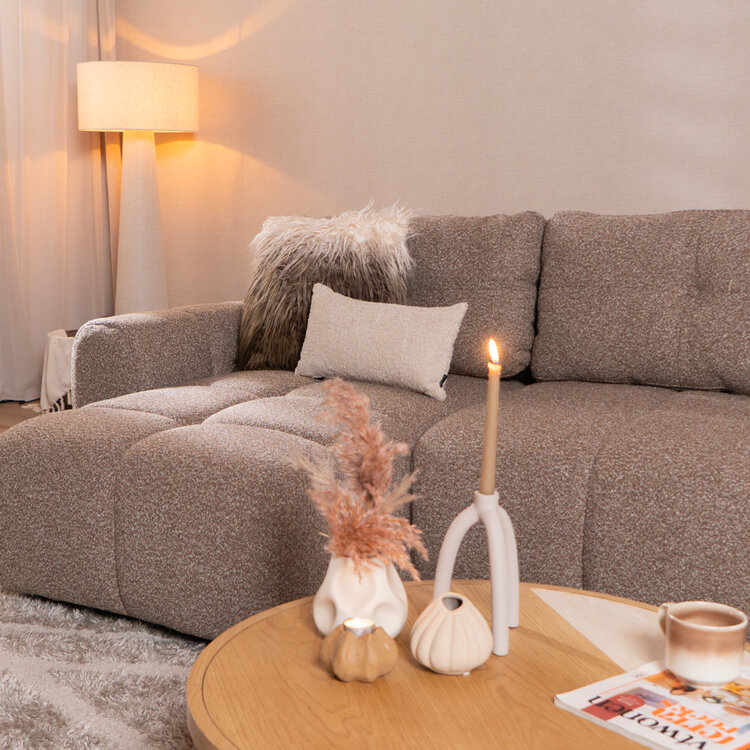 Slaapbank 2 persoons Inka bruin bouclé mélange links/rechts