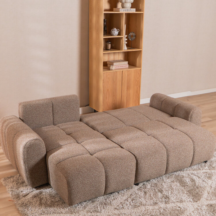 Slaapbank 2 persoons Inka bruin bouclé mélange links/rechts