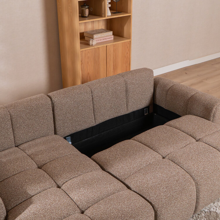 Slaapbank 2 persoons Inka bruin bouclé mélange links/rechts