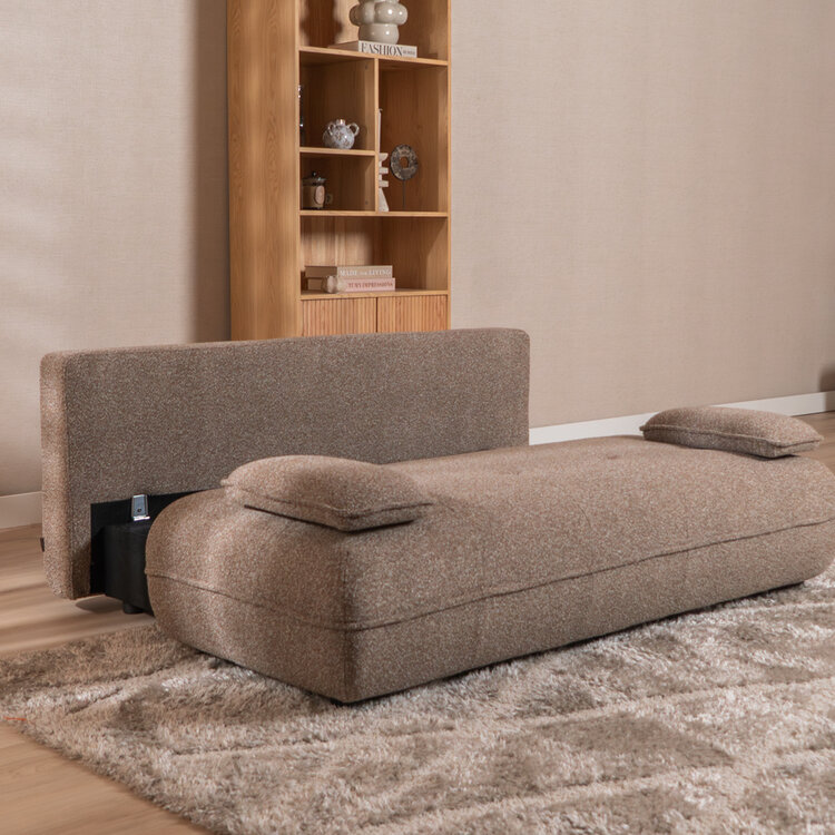 Slaapbank 2 persoons Jona bruin bouclé mélange