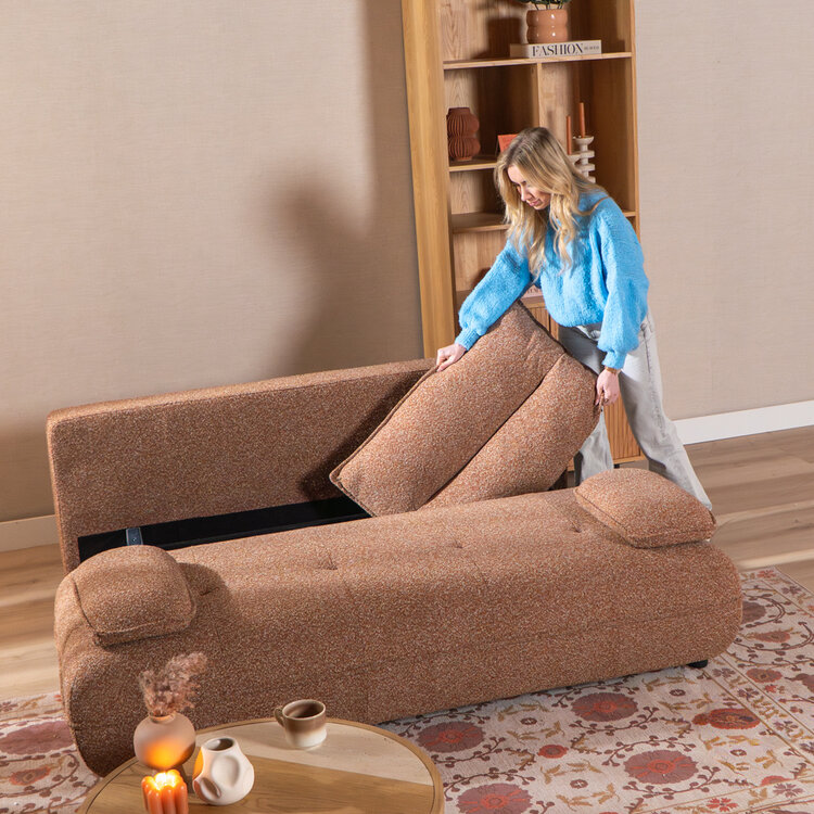 Slaapbank 2 persoons Jona terracotta bouclé mélange