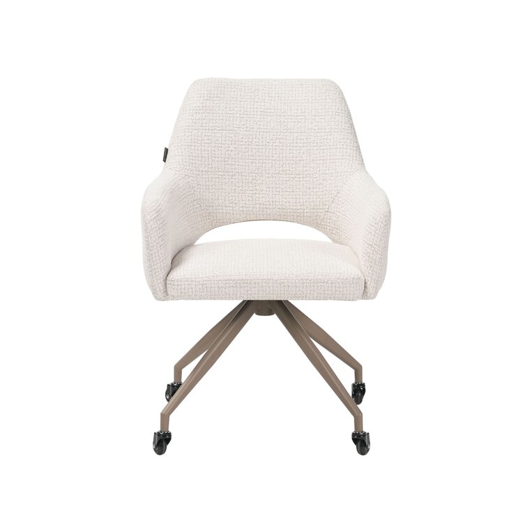 Eetkamerstoel met wieltjes Mona gemêleerde stof beige