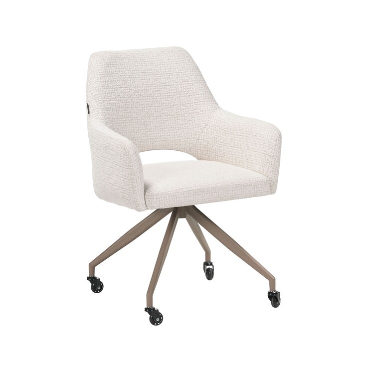 Eetkamerstoel met wieltjes Mona gemêleerde stof beige