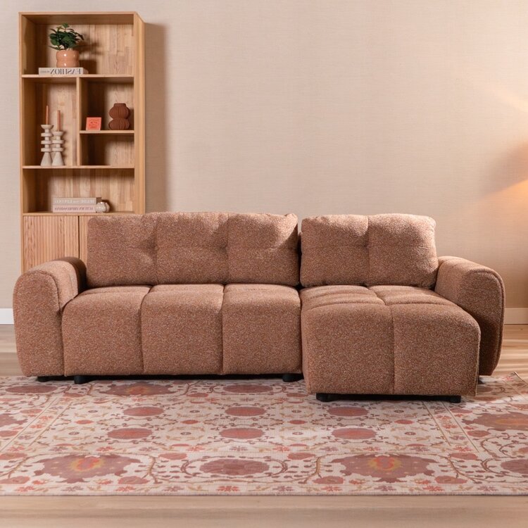 Slaapbank 2 persoons Inka terracotta bouclé mélange links/rechts