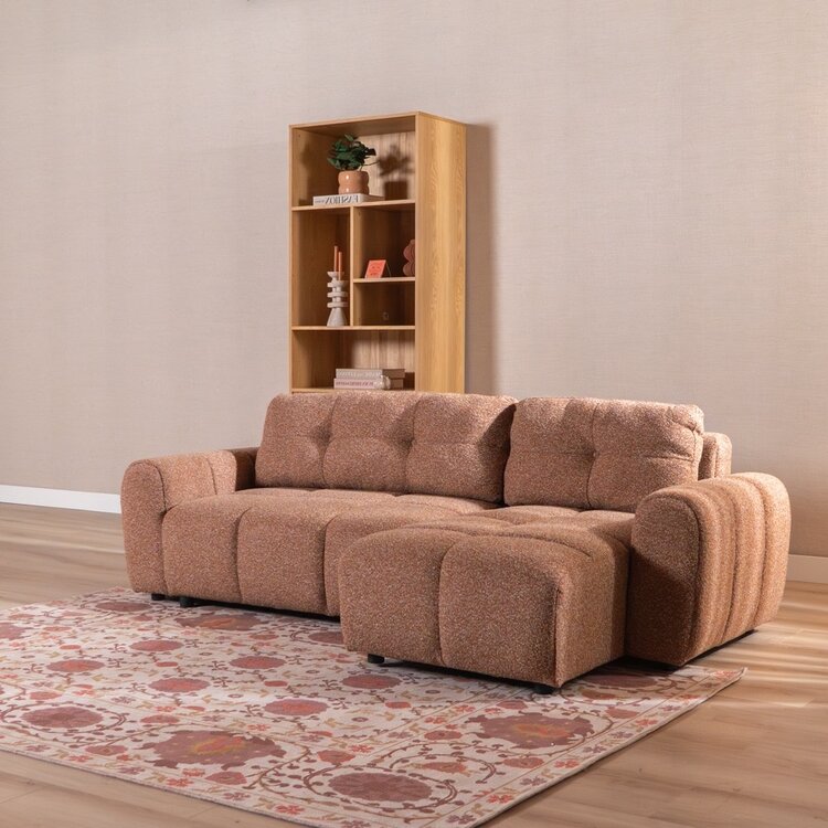 Slaapbank 2 persoons Inka terracotta bouclé mélange links/rechts