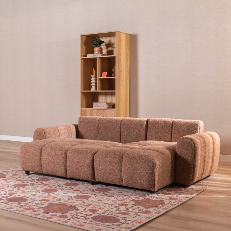 Slaapbank 2 persoons Inka terracotta bouclé mélange links/rechts