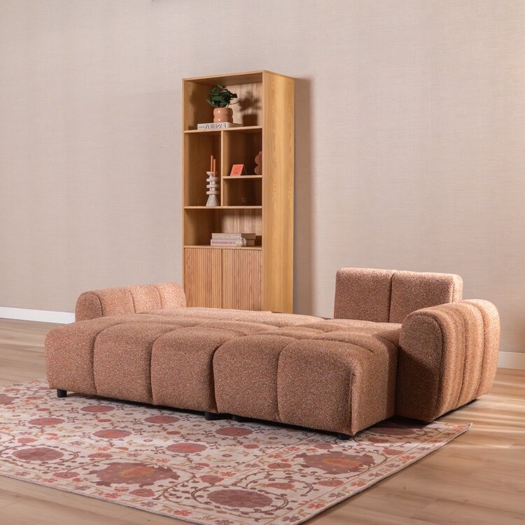 Slaapbank 2 persoons Inka terracotta bouclé mélange links/rechts