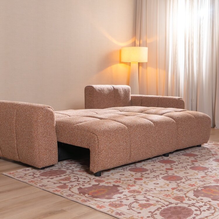 Slaapbank 2 persoons Inka terracotta bouclé mélange links/rechts