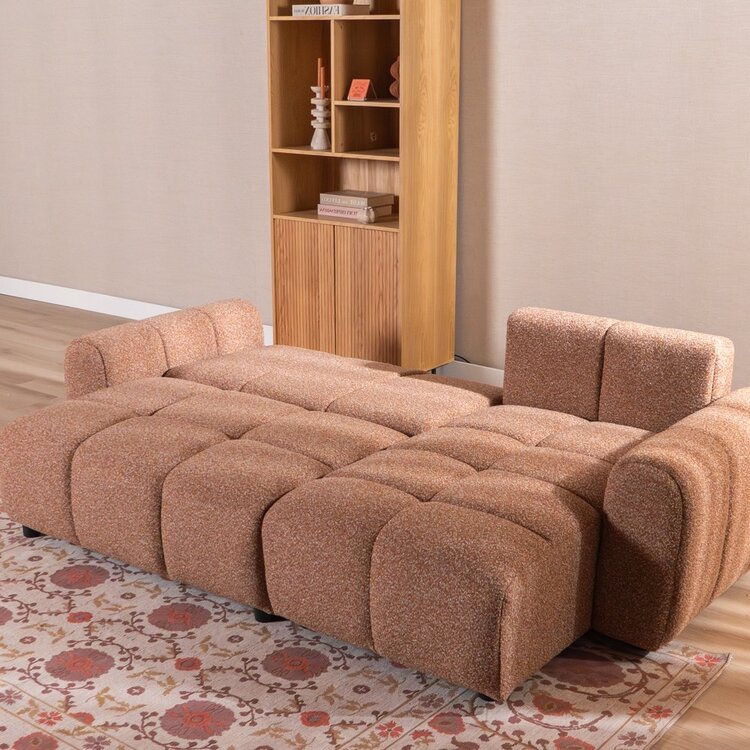 Slaapbank 2 persoons Inka terracotta bouclé mélange links/rechts