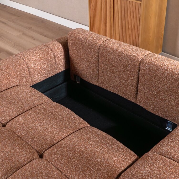 Slaapbank 2 persoons Inka terracotta bouclé mélange links/rechts