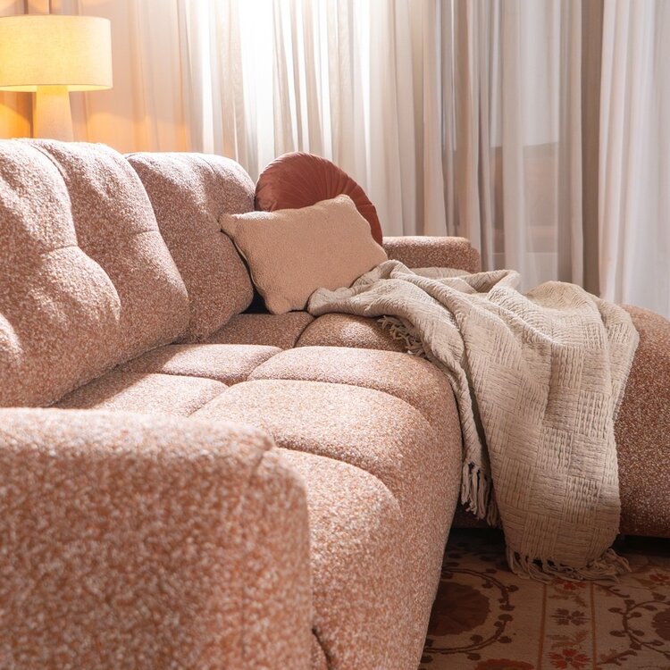 Slaapbank 2 persoons Inka terracotta bouclé mélange links/rechts