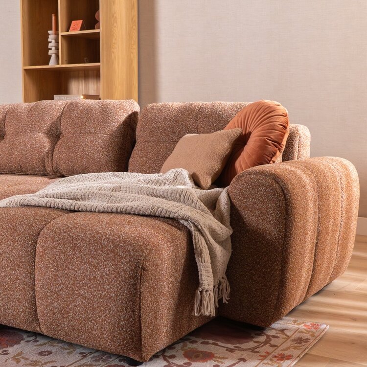 Slaapbank 2 persoons Inka terracotta bouclé mélange links/rechts