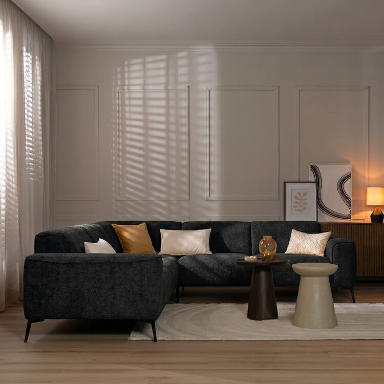 Hoekbank Vegas zwart stof chenille links/rechts