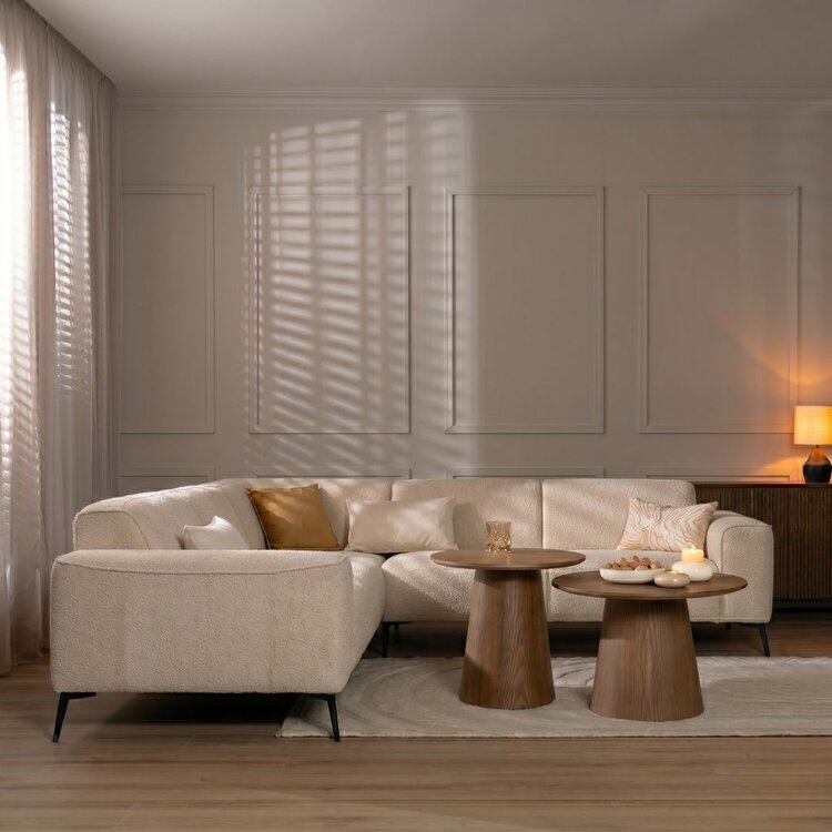 Scandinavische hoekbank Vegas bouclé beige links/rechts