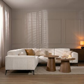 Scandinavische hoekbank Vegas bouclé wit links/rechts