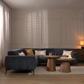 Scandinavische hoekbank Vegas bouclé zwart links/rechts