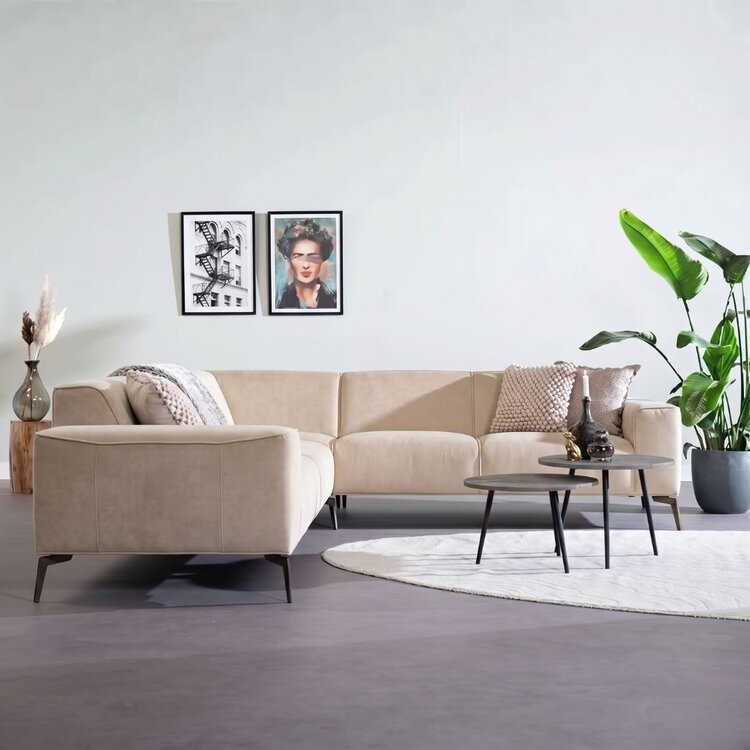 Velvet hoekbank Vegas beige links/rechts