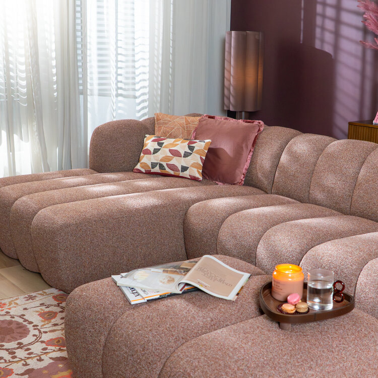 Hoekbank Luca XL bouclé stof rood/roze links