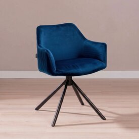 Velvet eetkamerstoel Furtado draaibaar blauw